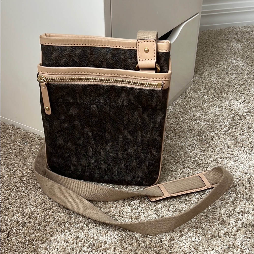 Michael Kors Brown Tan Messenger Bag with Signature Monogram
